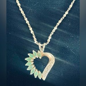 Sterling Silver (925 stamped) Green Emerald Heart Pendant Necklace